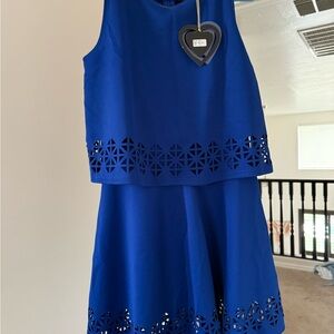 NWT! Club L London Cobalt Blue Mini Dress with Laser-Cut Hem